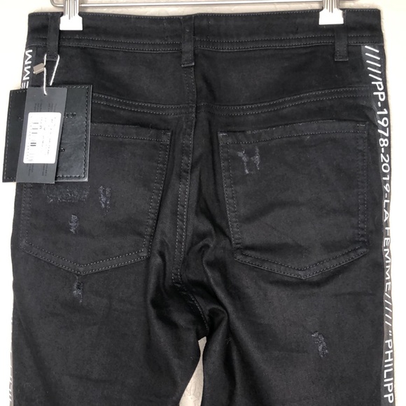 PHILIPP PLEIN MISS HIGH WAIST JEGGING LOGO STRIPES - Picture 10 of 16